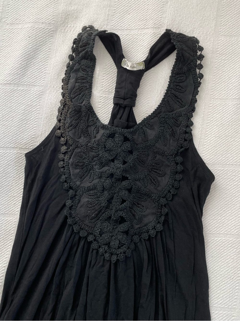 Women's Black Crochet-Front Racerback Tank Top